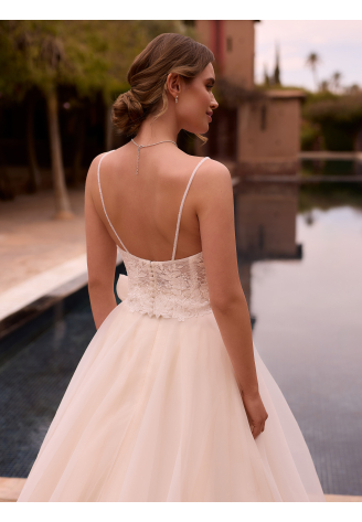 Bianco Evento E499 - Top ślubny z tiulu i koronki, ivory (kość słoniowa)