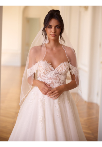 Bianco Evento S548 – welon ślubny z tiulu w kolorze kości słoniowej, 110 cm