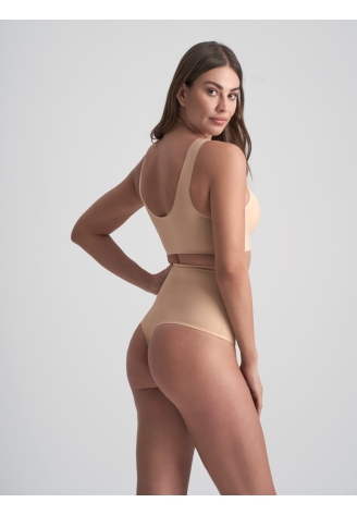 BYE BRA Invisible High Waist Thong Beżowy