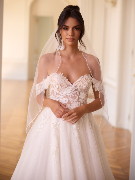 Bianco Evento S548 – welon ślubny z tiulu w kolorze kości słoniowej, 110 cm main product photo